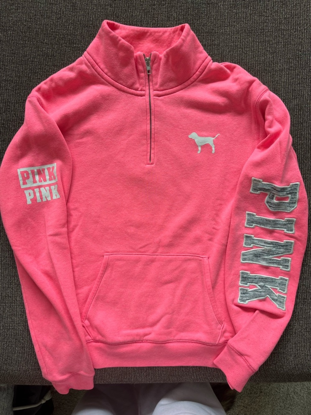 PINK Victoria's Secret Neon Pink Quarter-Zip Pullover